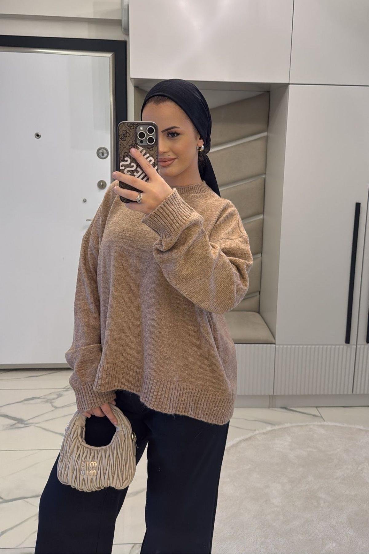 Kadın Camel Yumoş Basıc Kazak