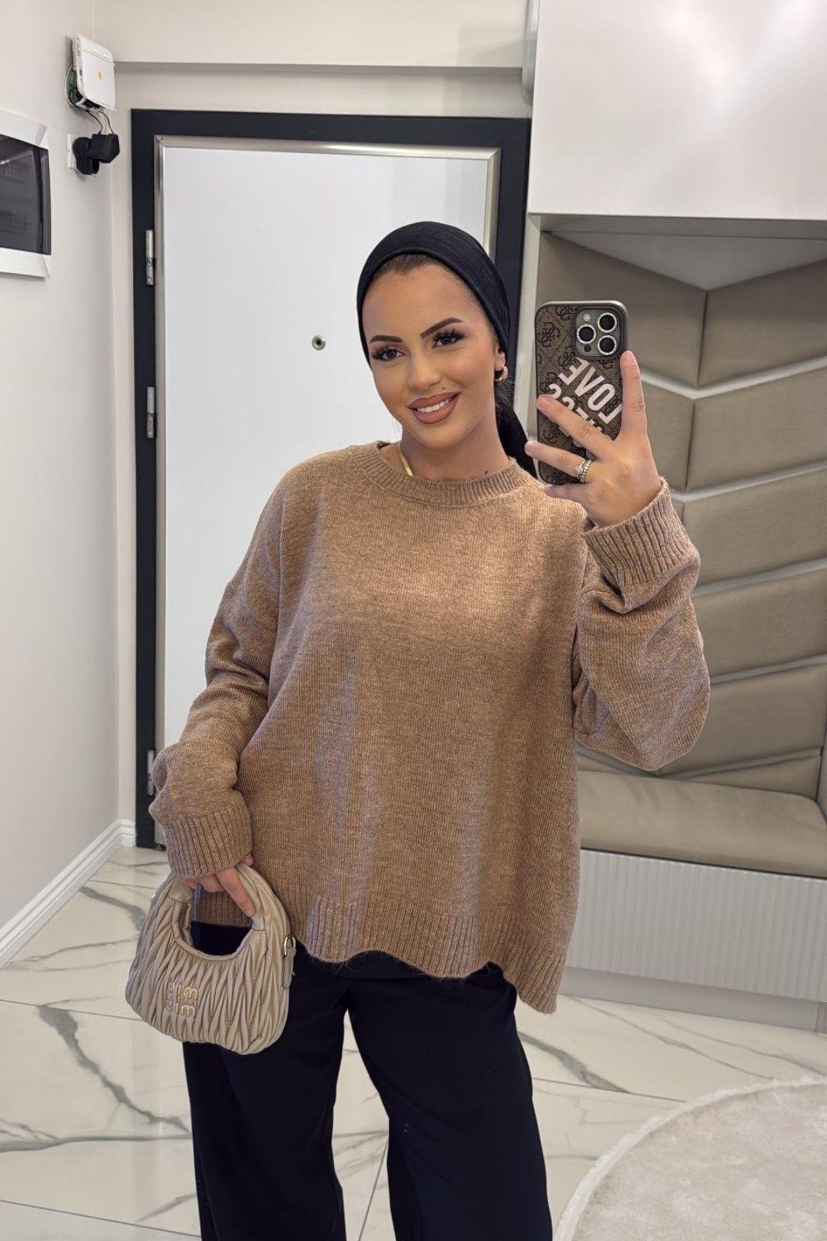 Kadın Camel Yumoş Basıc Kazak