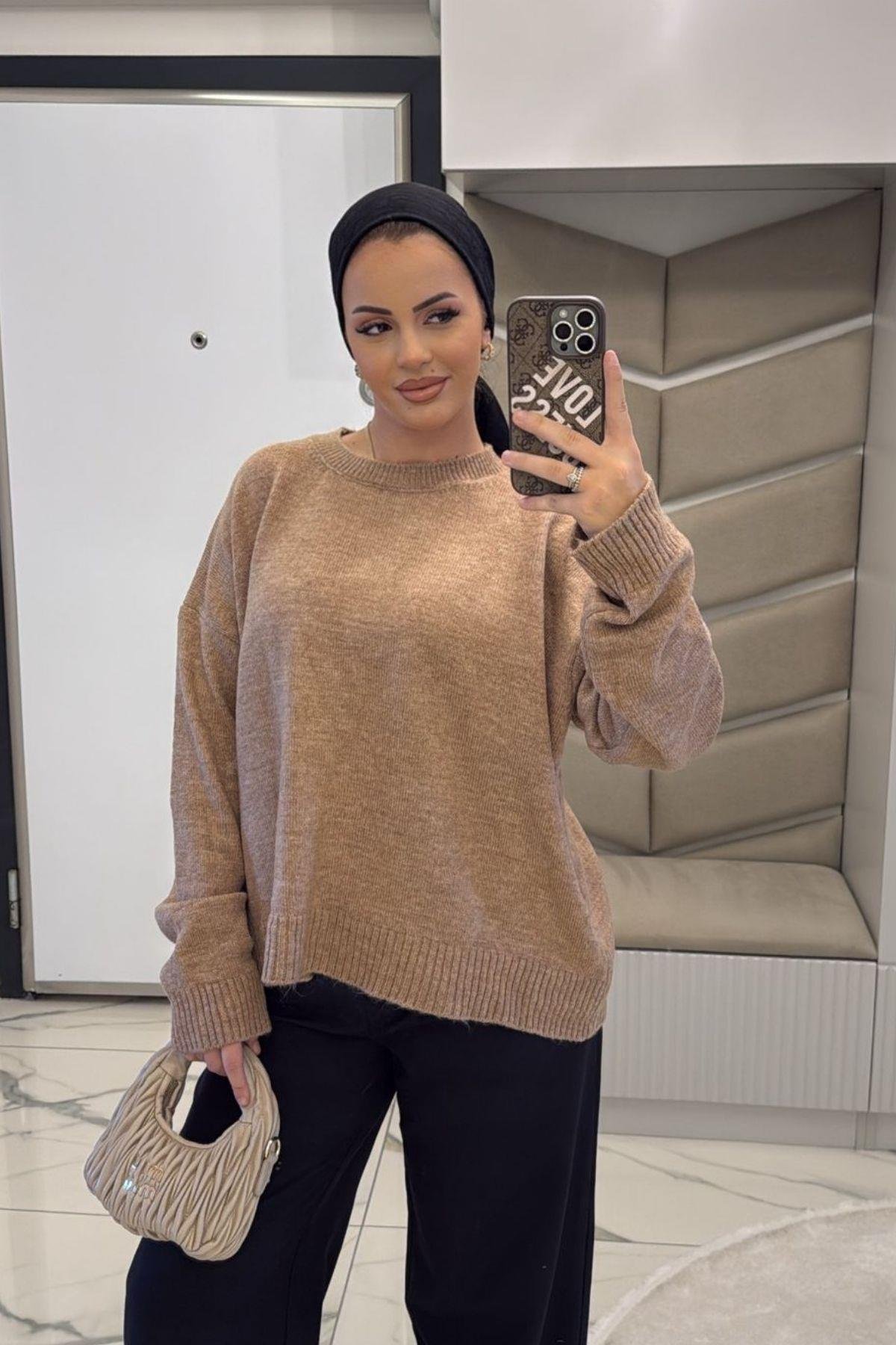 Kadın Camel Yumoş Basıc Kazak