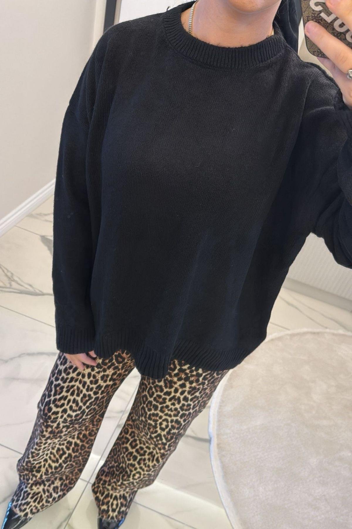 Kadın Siyah Yumoş Basıc Kazak