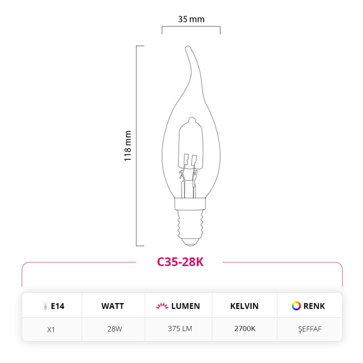 Led Lamp 28W 220V E14 Rustik Halojen Ampul C35-28K
