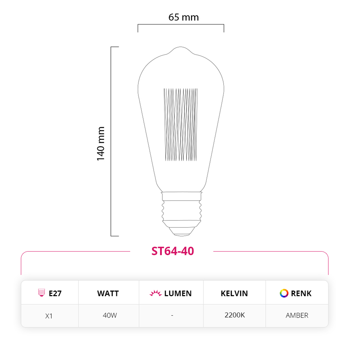 Led Lamp 40W 220V E27 Edison Rustik Halojen Ampul ST64-40