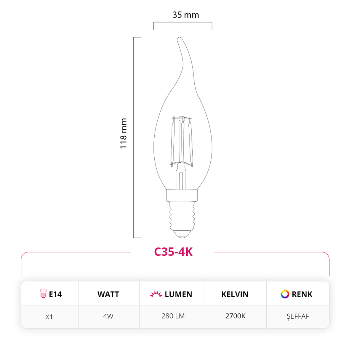Led Lamp 4W 220V E14 Led Ampul C35-4K