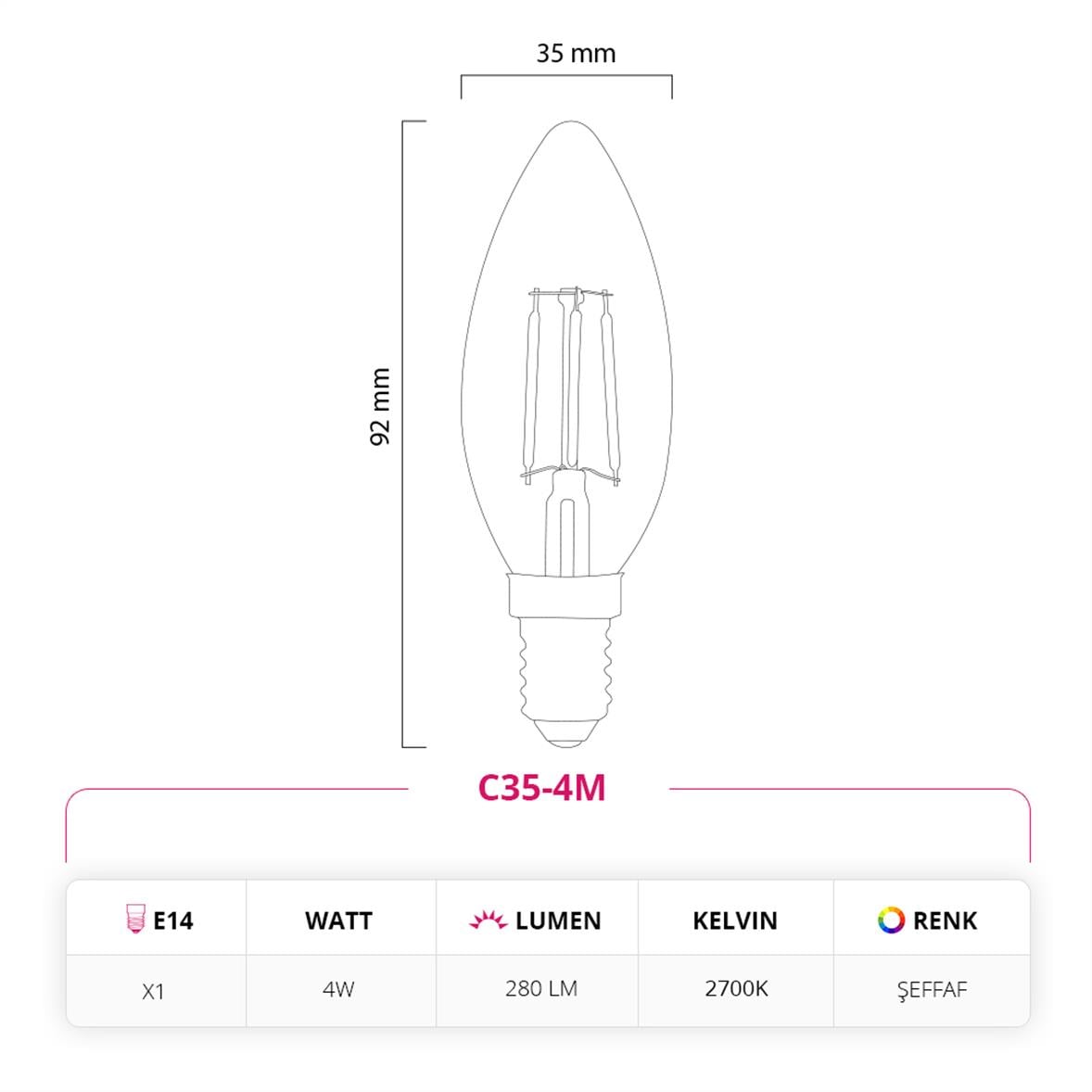 Led Lamp 4W 220V E14 Led Ampul C35-4M