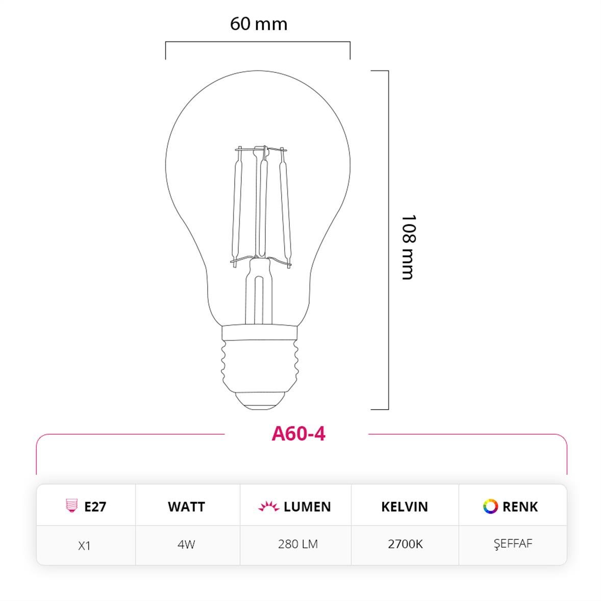 Led Lamp 4W 220V E27 Led Ampul A60-4