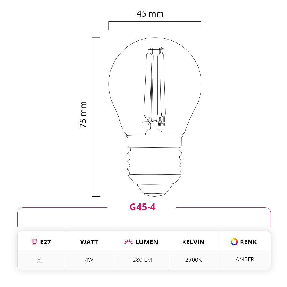 Led Lamp 4W 220V E27 Rustik Led Ampul G45-4