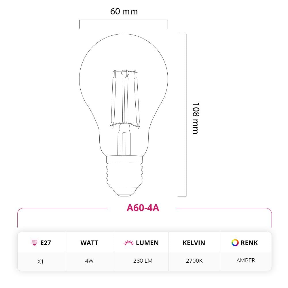 Led Lamp 4W 220V E27 Rustik LED Ampul A60-4A