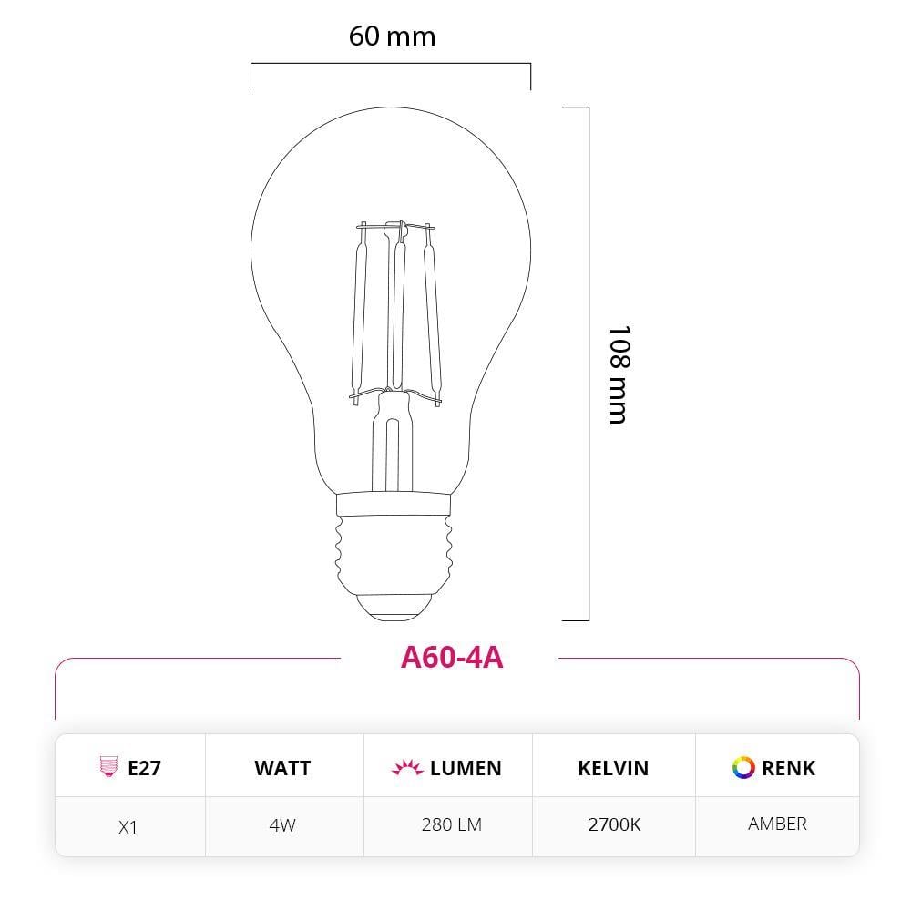 Led Lamp 4W 220V E27 Rustik LED Ampul A60-4A