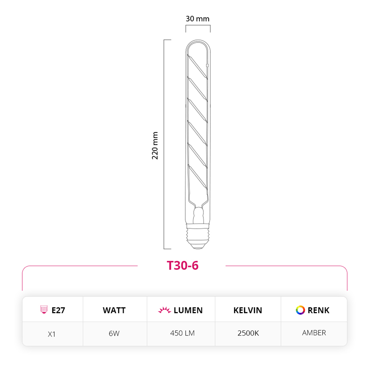 Led Lamp 6W 220V E27 Rustik Led Ampul T30-6