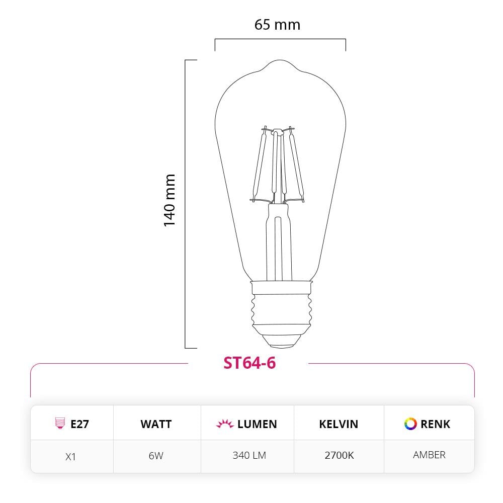 Led Lamp 6W Rustik LED Ampul ST64-6