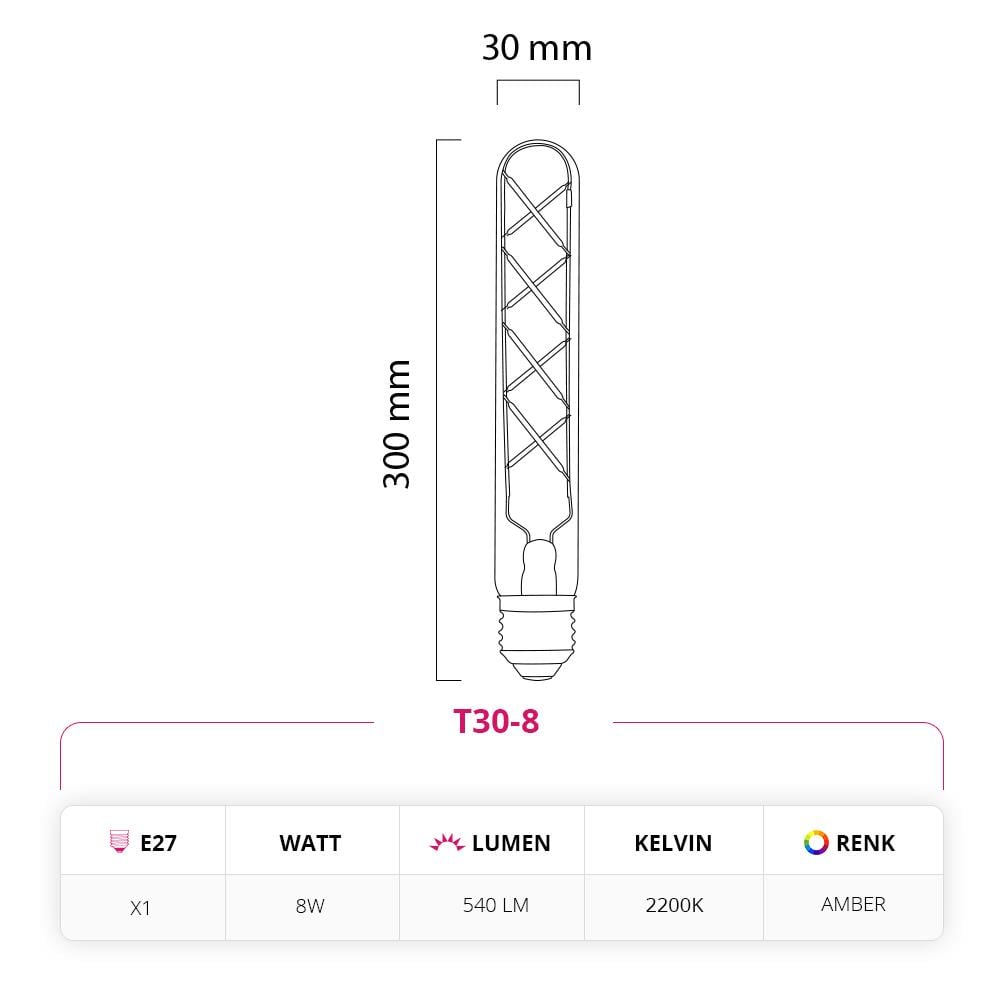 Led Lamp 8W 220V E27 Rustik LED Ampul T30-8