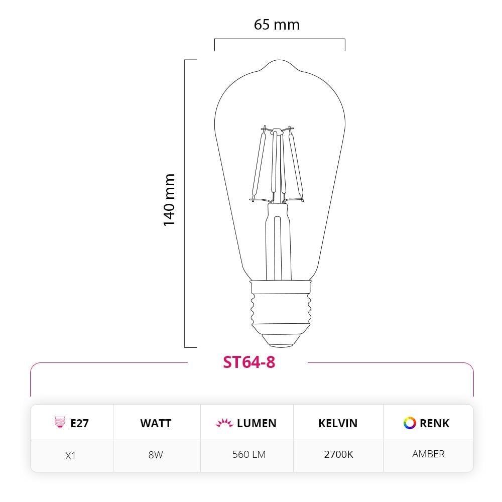 Led Lamp 8W Rustik LED Ampul ST64-8