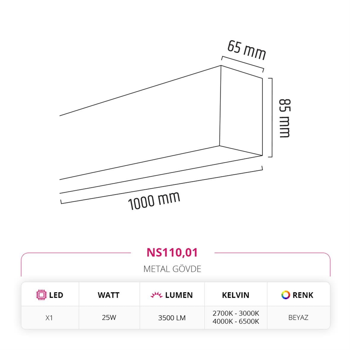 Nevo 100 cm Linear Sarkıt  Beyaz NS110-1