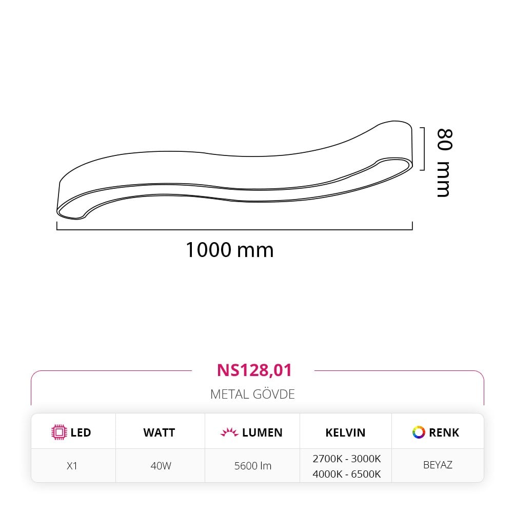 Nevo 100 Cm Sıva Üstü LED Linear Tavan Armatürü Beyaz NS128