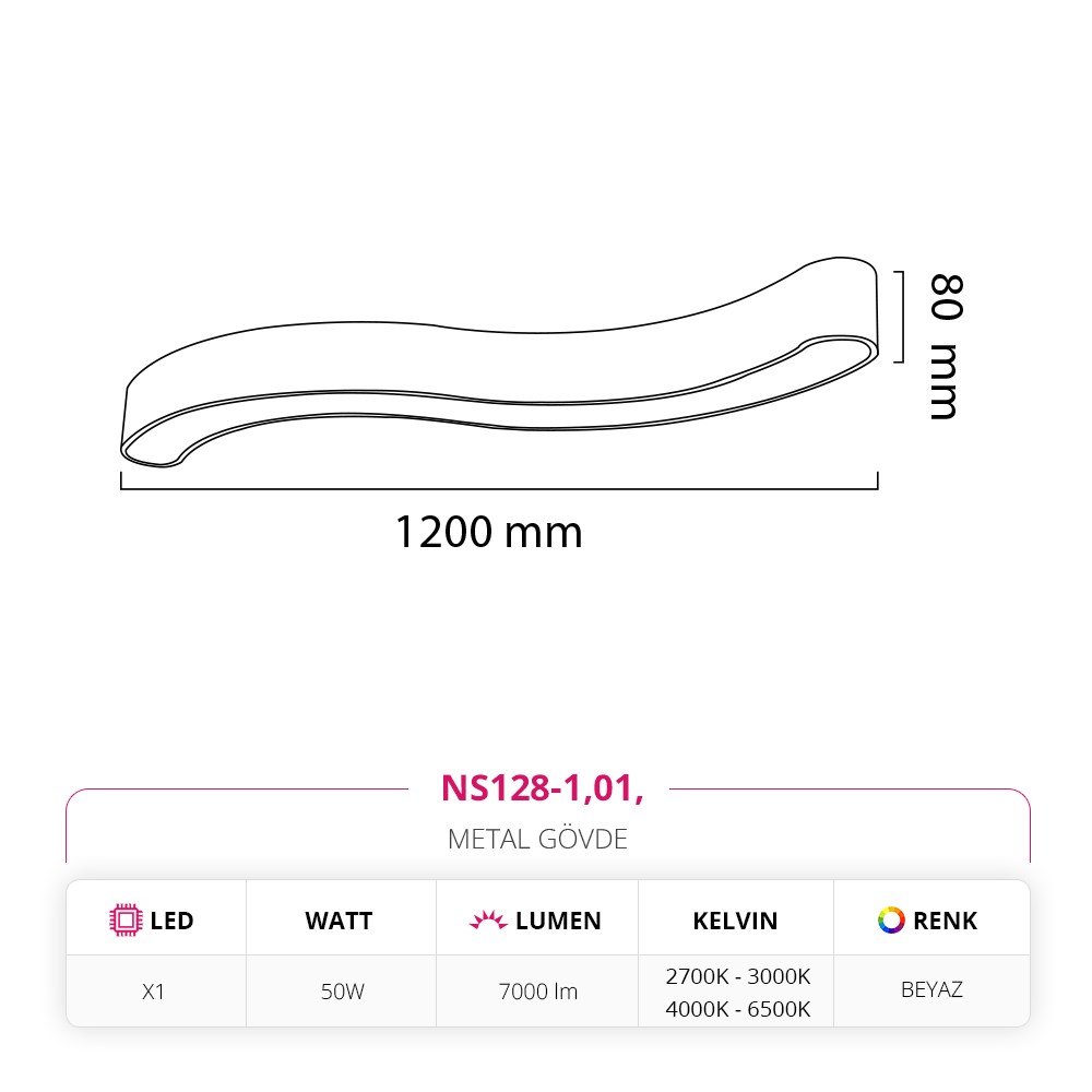 Nevo 120 Cm Sıva Üstü LED Linear Tavan Armatürü Beyaz NS128-1
