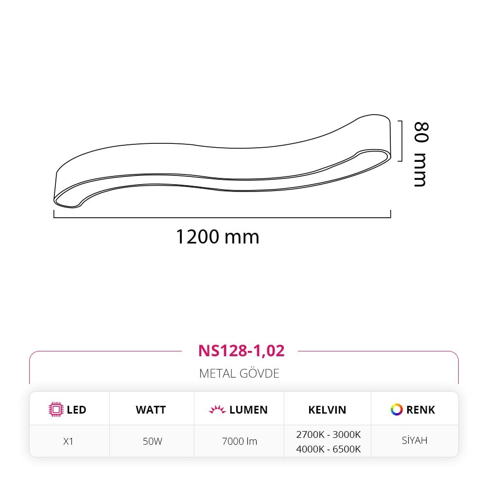 Nevo 120 Cm Sıva Üstü LED Linear Tavan Armatürü Siyah NS128-1