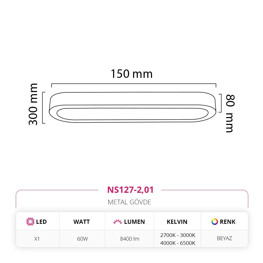 Nevo 150 Cm Sıva Üstü LED Linear Tavan Armatürü Beyaz NS127-2