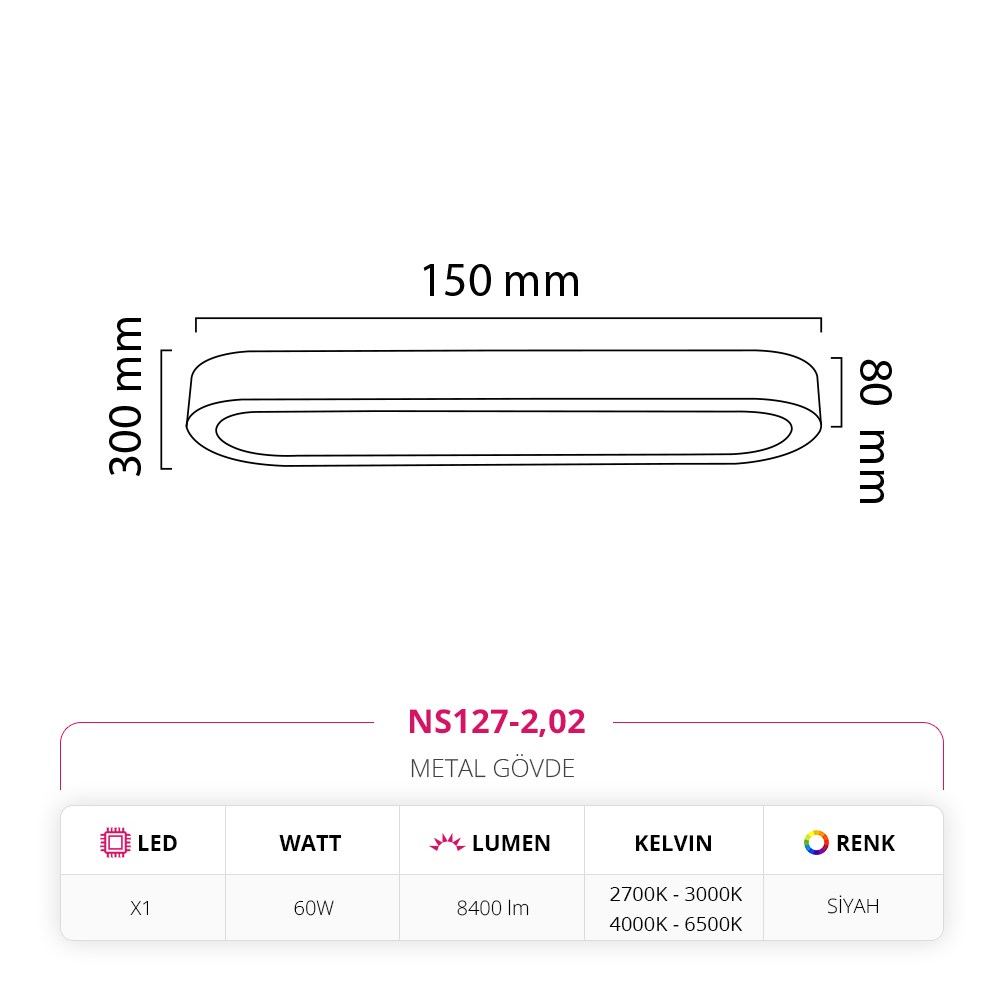 Nevo 150 Cm Sıva Üstü LED Linear Tavan Armatürü Siyah NS127-2