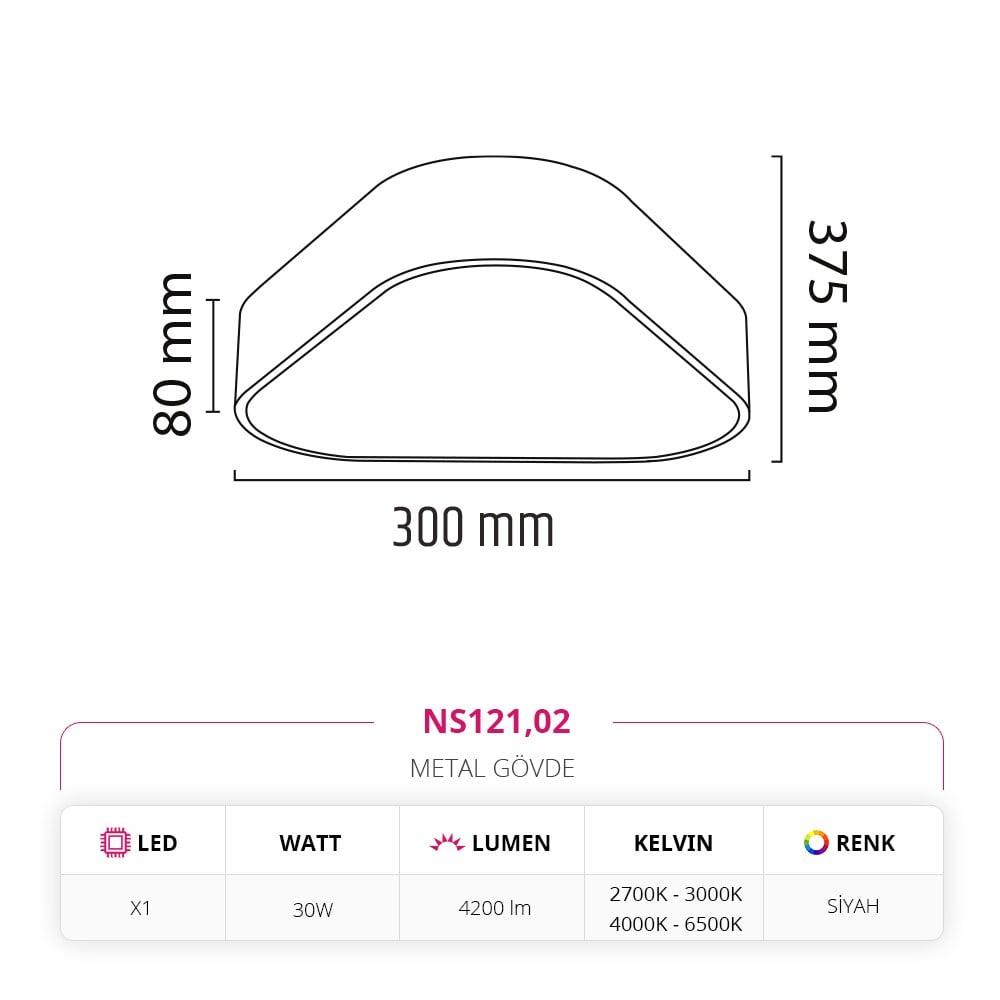 Nevo 30 Cm Sıva Üstü Ledli Tavan Armatürü Siyah NS121