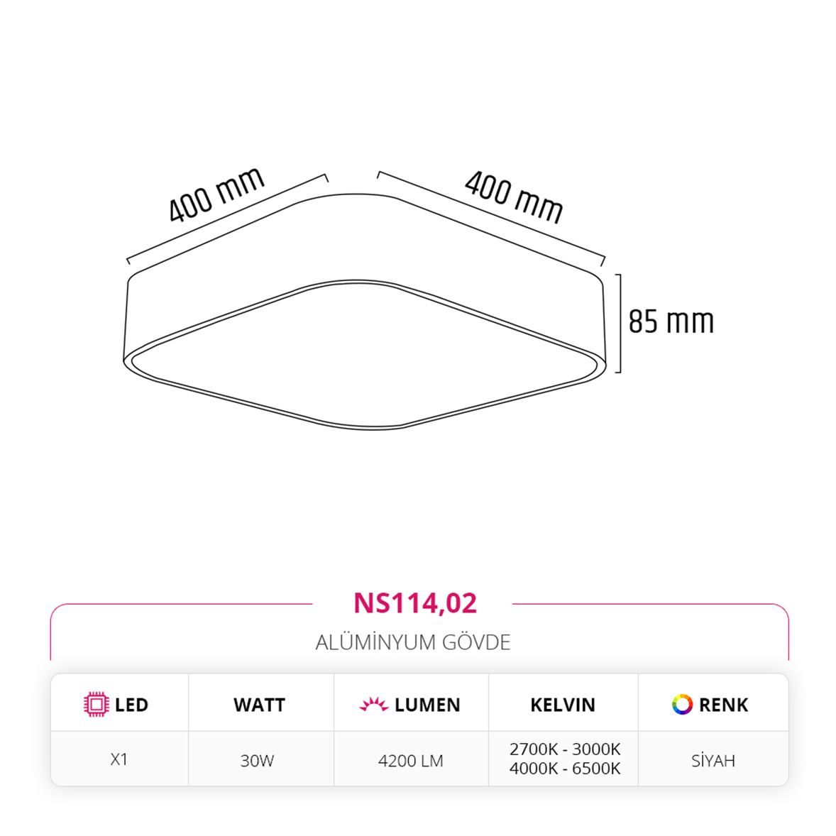 Nevo 40 cm Led Sarkıt Siyah NS114