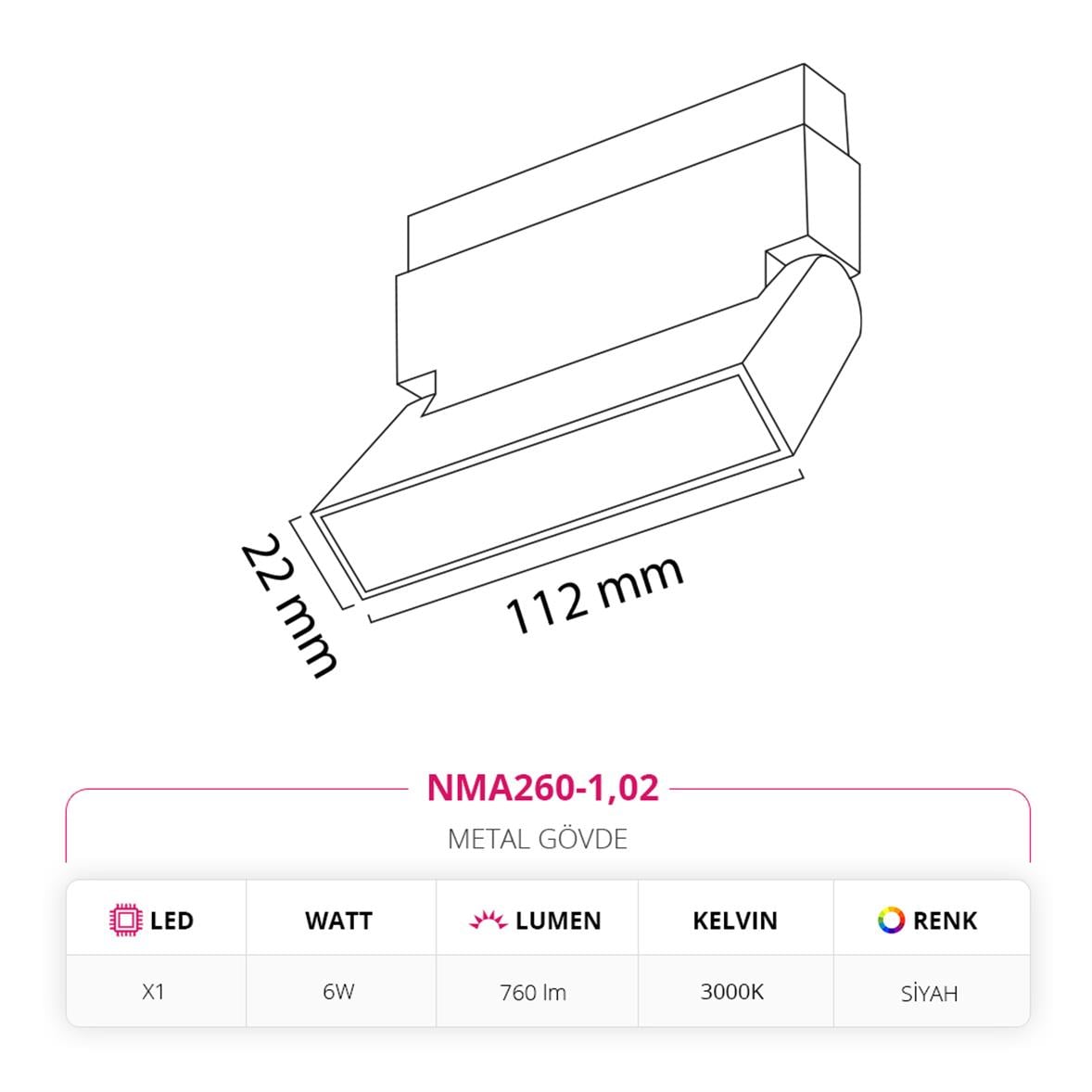 Nevo 48V Frame Led Akordiyon Linear Magnet Armatür Siyah NMA260-1