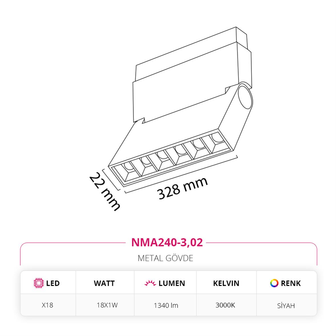 Nevo 48V Frame Led Akordiyon Magnet Armatür Siyah NMA240-3