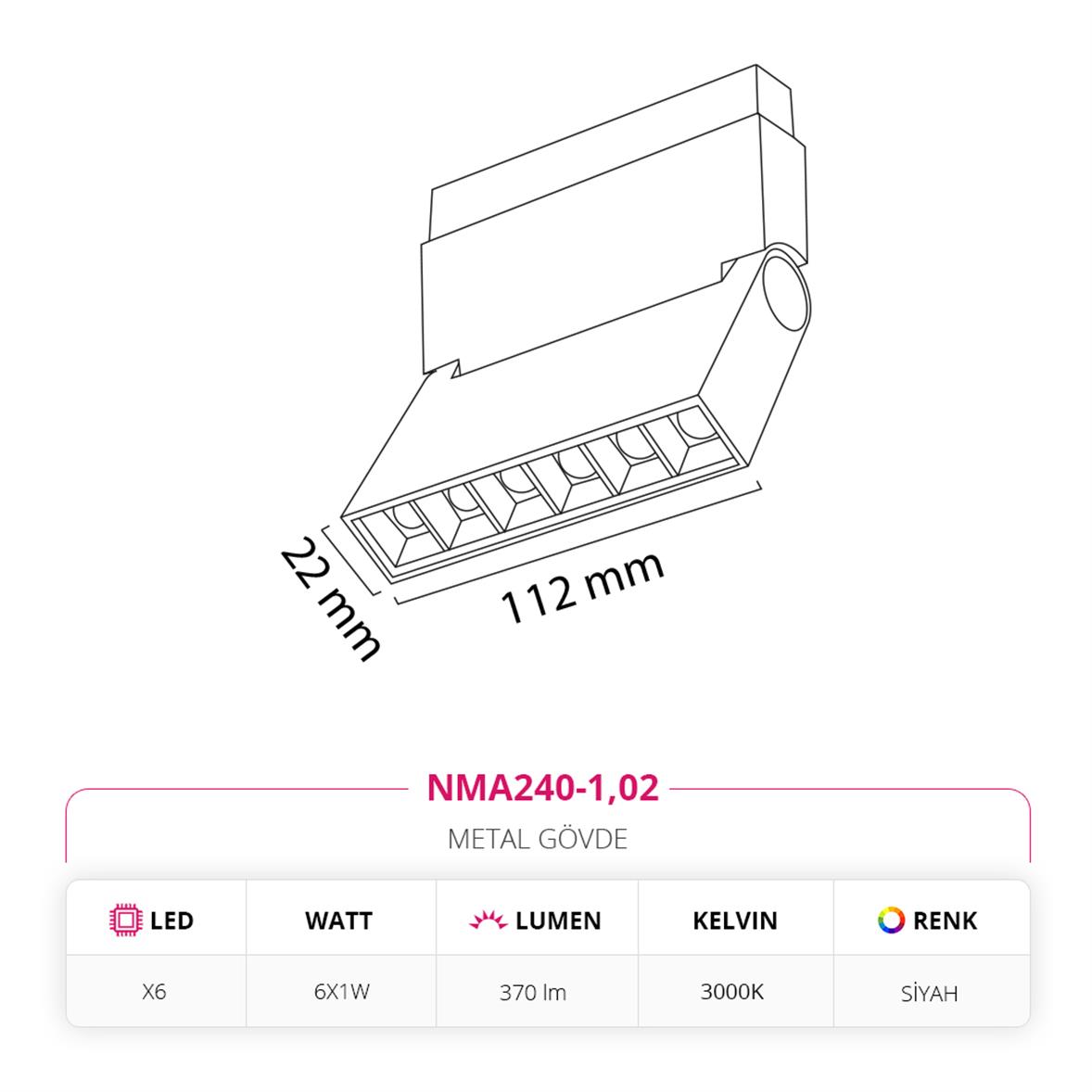 Nevo 48V Frame Led Akordiyon Magnet Armatür Siyah NMA240-1,02