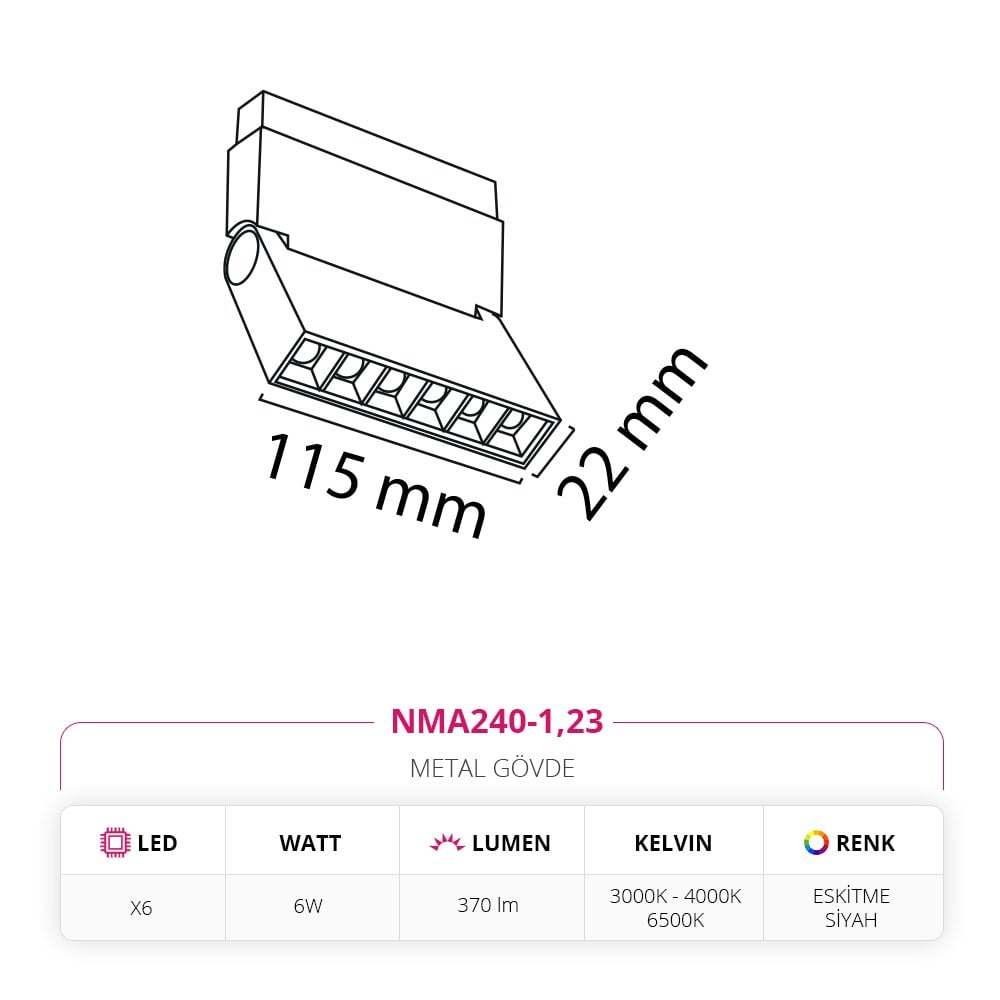 Nevo 48V Frame Led Akordiyon Magnet Armatür Eskitme Siyah NMA240-1