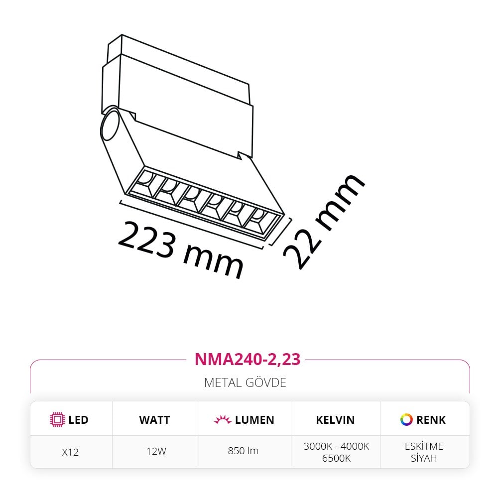 Nevo 48V Frame Led Akordiyon Magnet Armatür Ekitme Siyah NMA240-2