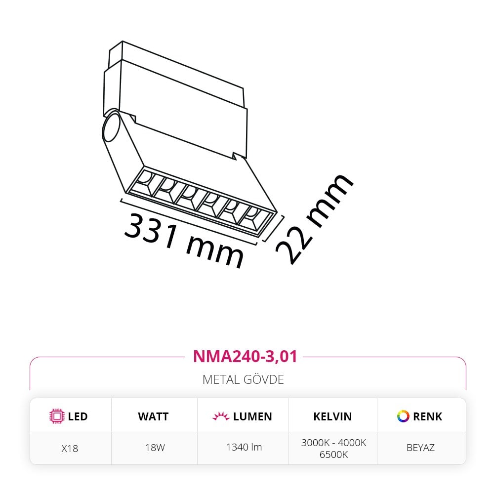 Nevo 48V Frame Led Akordiyon Magnet Armatür Beyaz NMA240-3