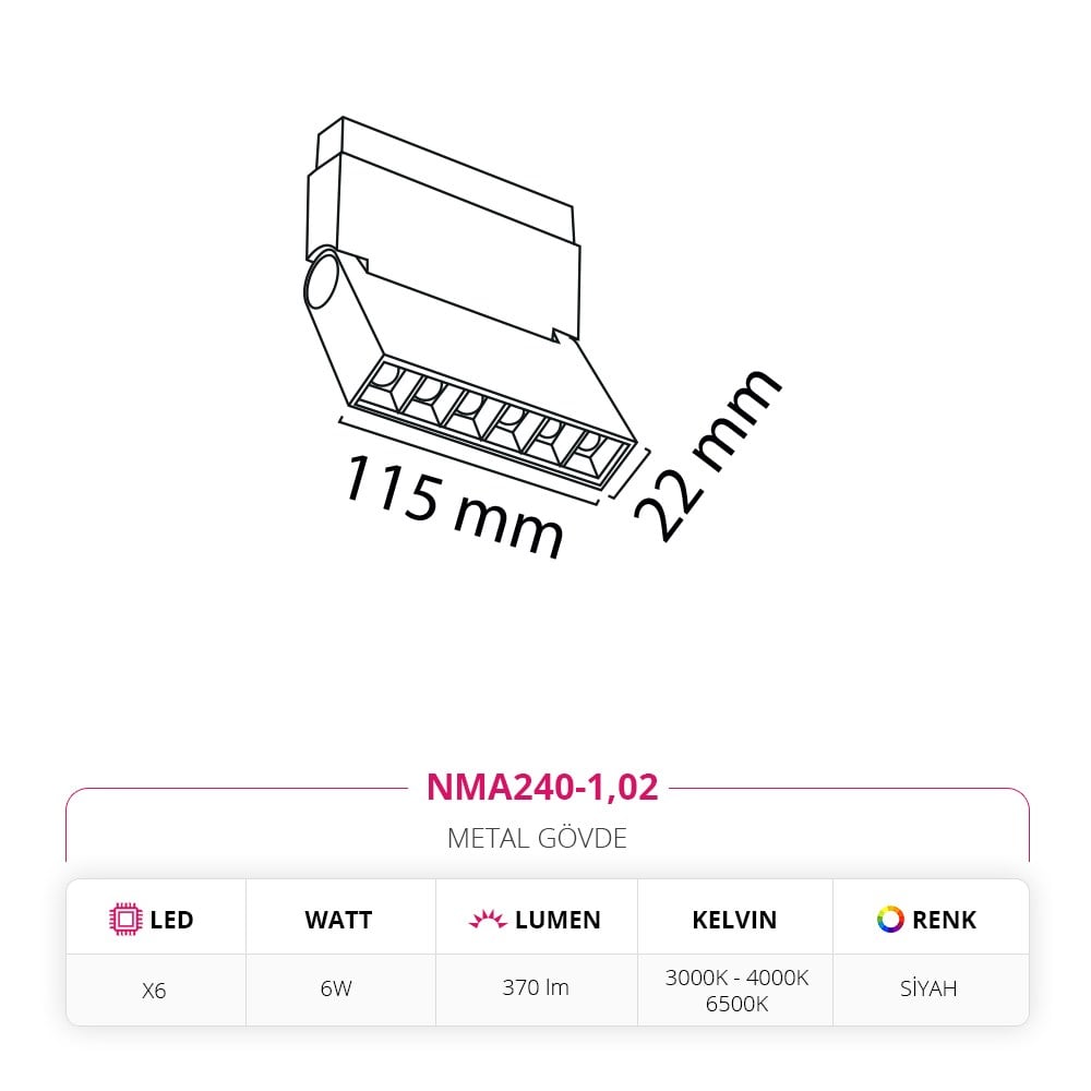 Nevo 48V Frame Led Akordiyon Magnet Armatür Siyah NMA240-1