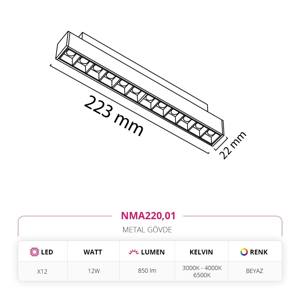 Nevo 48V Frame Led Magnet Linear Armatür Beyaz NMA220-2