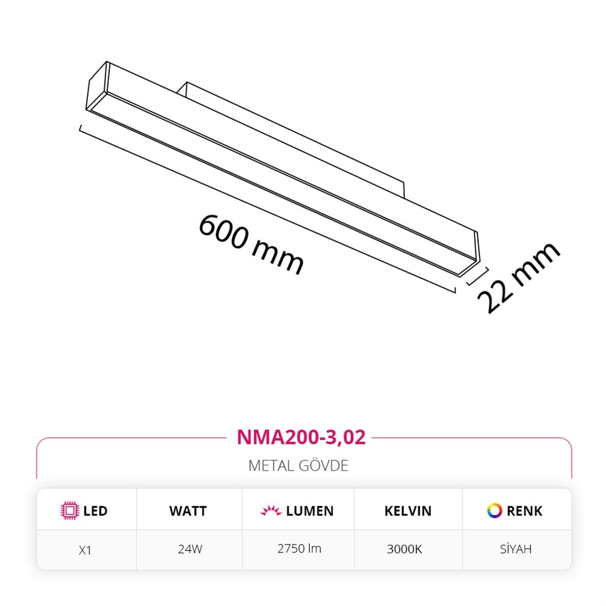 Nevo 48V Linear Magnet Armatür Siyah NMA200-3