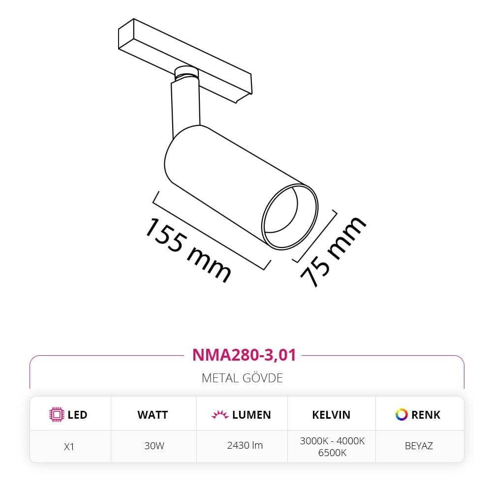 Nevo 48V Magnet Ray Spot Beyaz NMA280-3