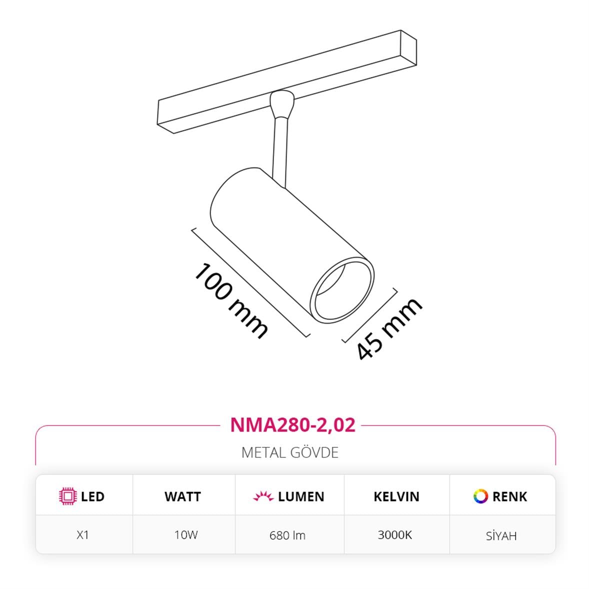 Nevo 48V Magnet Ray Spot Siyah NMA280-2