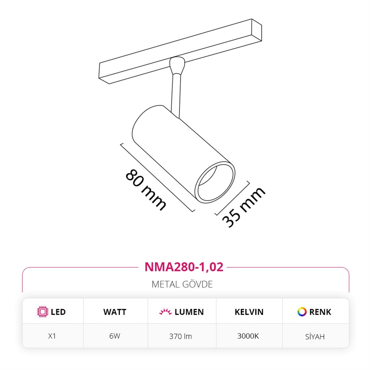 Nevo 48V Magnet Ray Spot Siyah NMA280-1