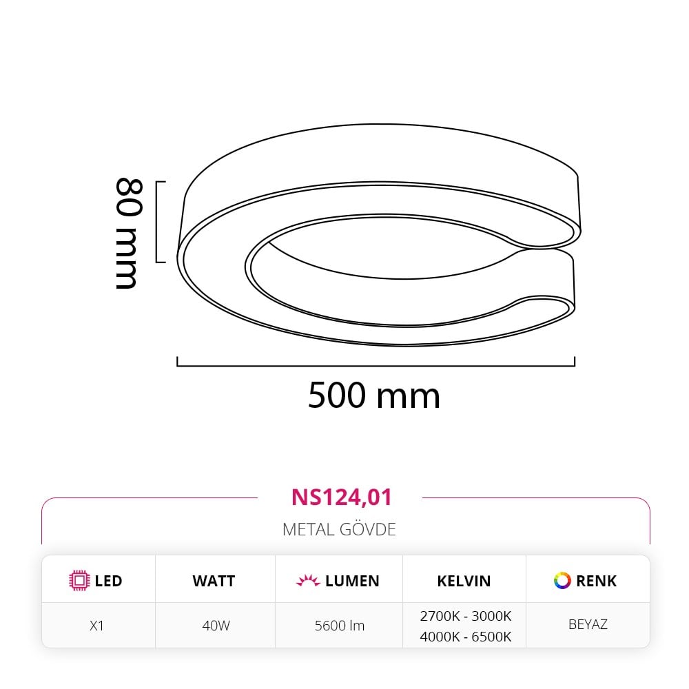 Nevo 50 Cm Sıva Üstü LED C Linear Tavan Armatürü Beyaz NS124