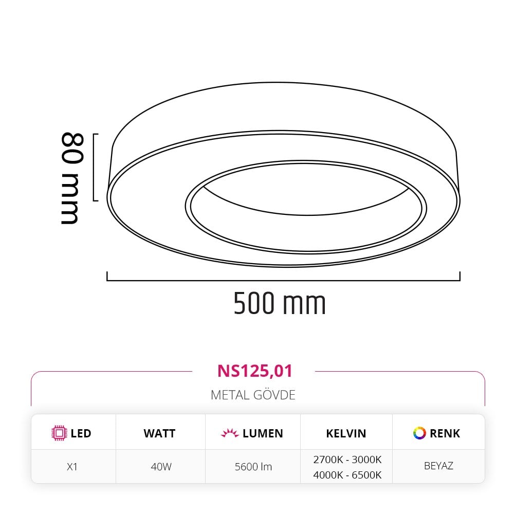 Nevo 50 Cm Sıva Üstü LED Linear Tavan Armatürü Beyaz NS125