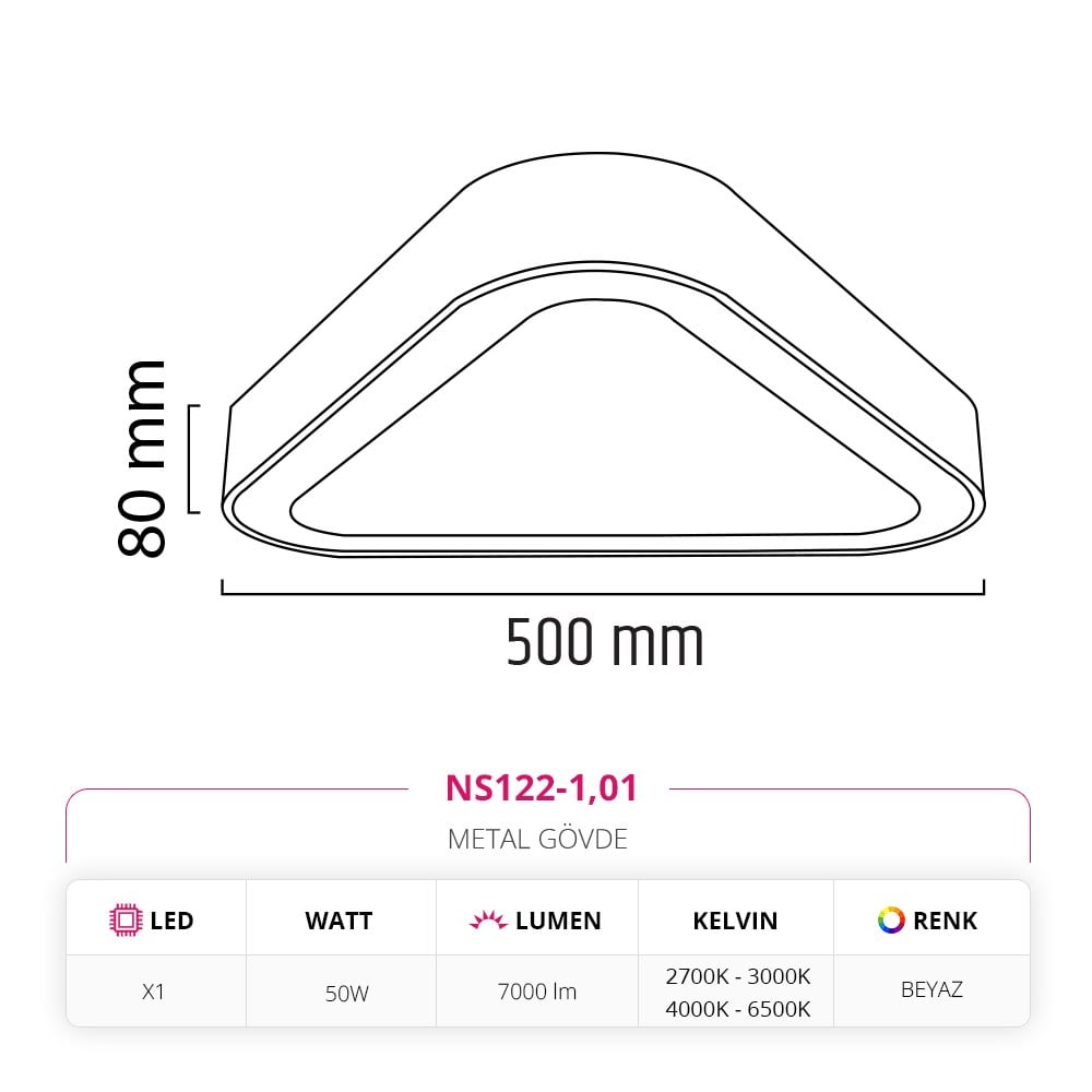 Nevo 50 Cm Sıva Üstü LED Üçgen Linear Tavan Armatürü Beyaz NS122-1