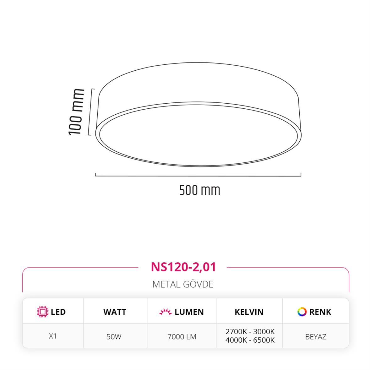 Nevo 50 Cm Sıva Üstü Ledli Tavan Armatürü Beyaz NS120-2