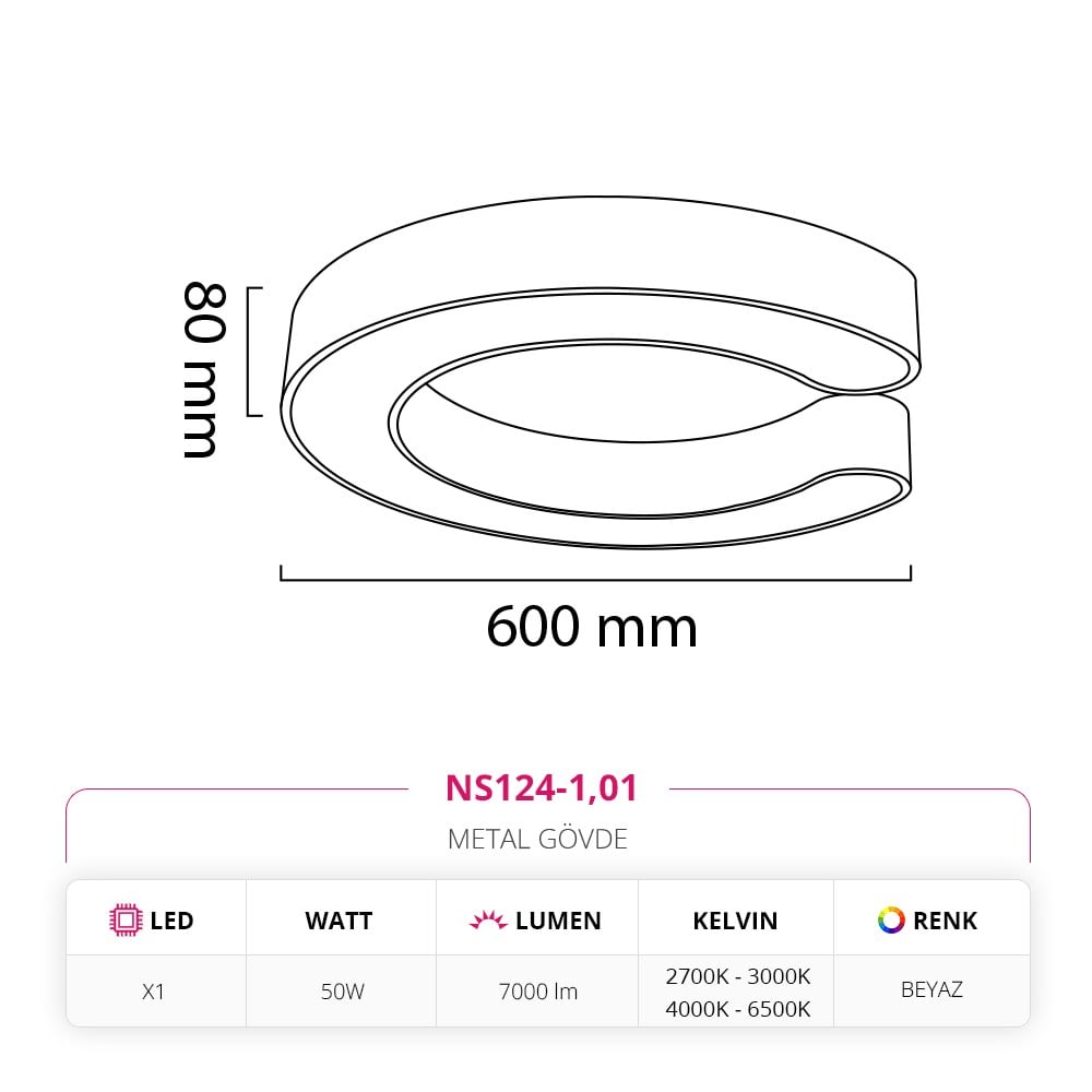 Nevo 60 Cm Sıva Üstü LED C Linear Tavan Armatürü Beyaz NS124-1