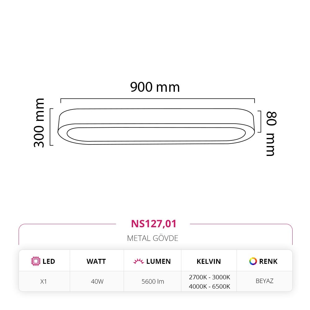 Nevo 90 Cm Sıva Üstü LED Linear Tavan Armatürü Beyaz NS127