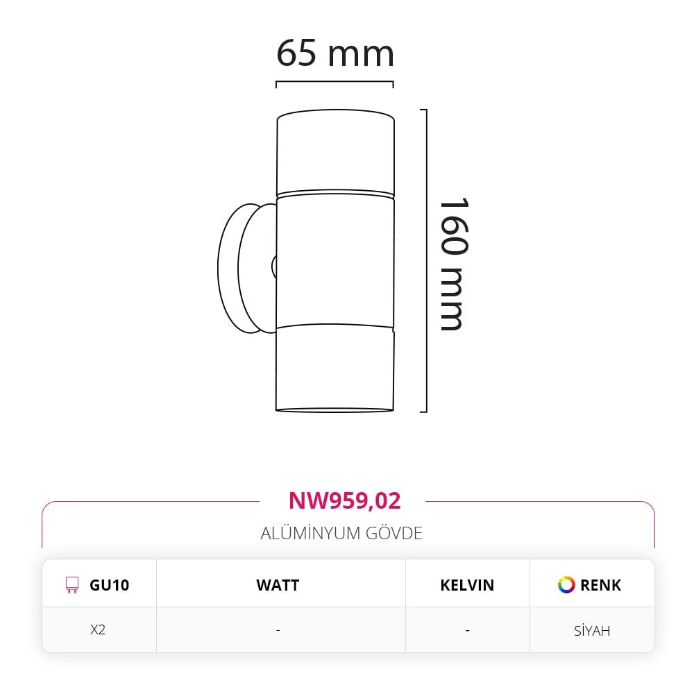 Nevo Çift Yönlü Dış Mekan Aplik Siyah NW959