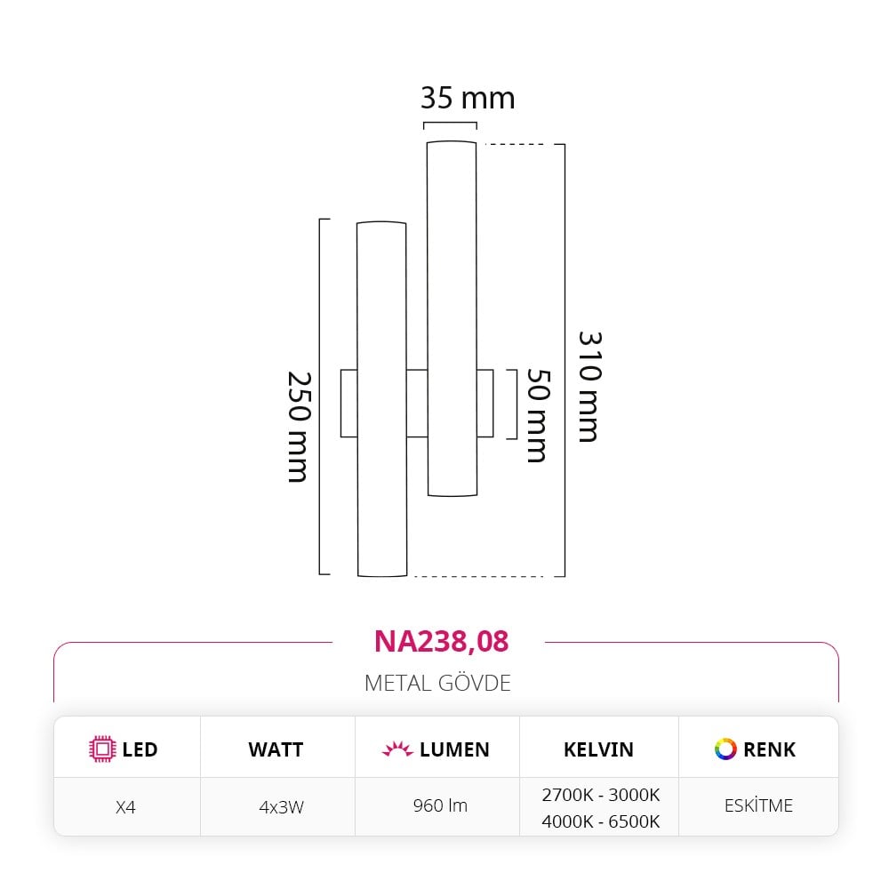 Nevo Çift Yönlü İç Mekan Aplik Eskitme NA238