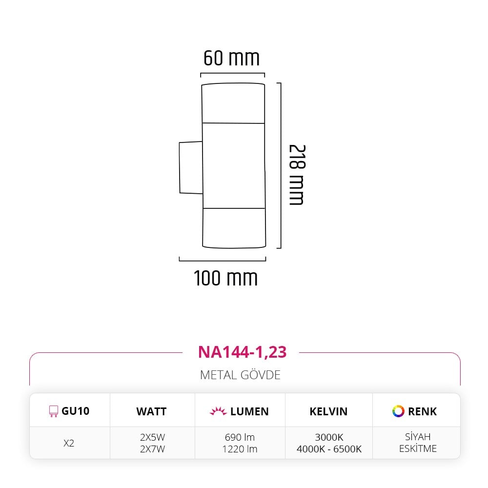 Nevo Çift Yönlü İç Mekan Aplik Siyah Eskitme NA144-1