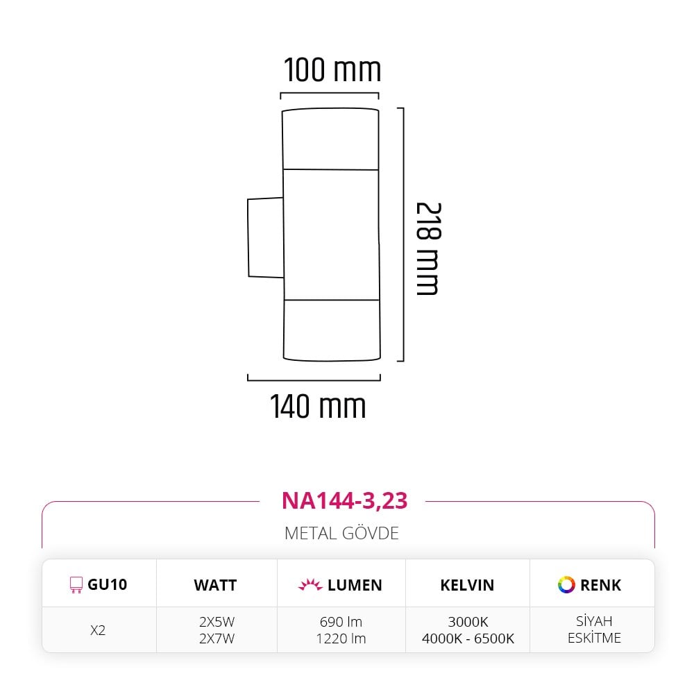 Nevo Çift Yönlü İç Mekan Aplik Siyah Eskitme NA144-3