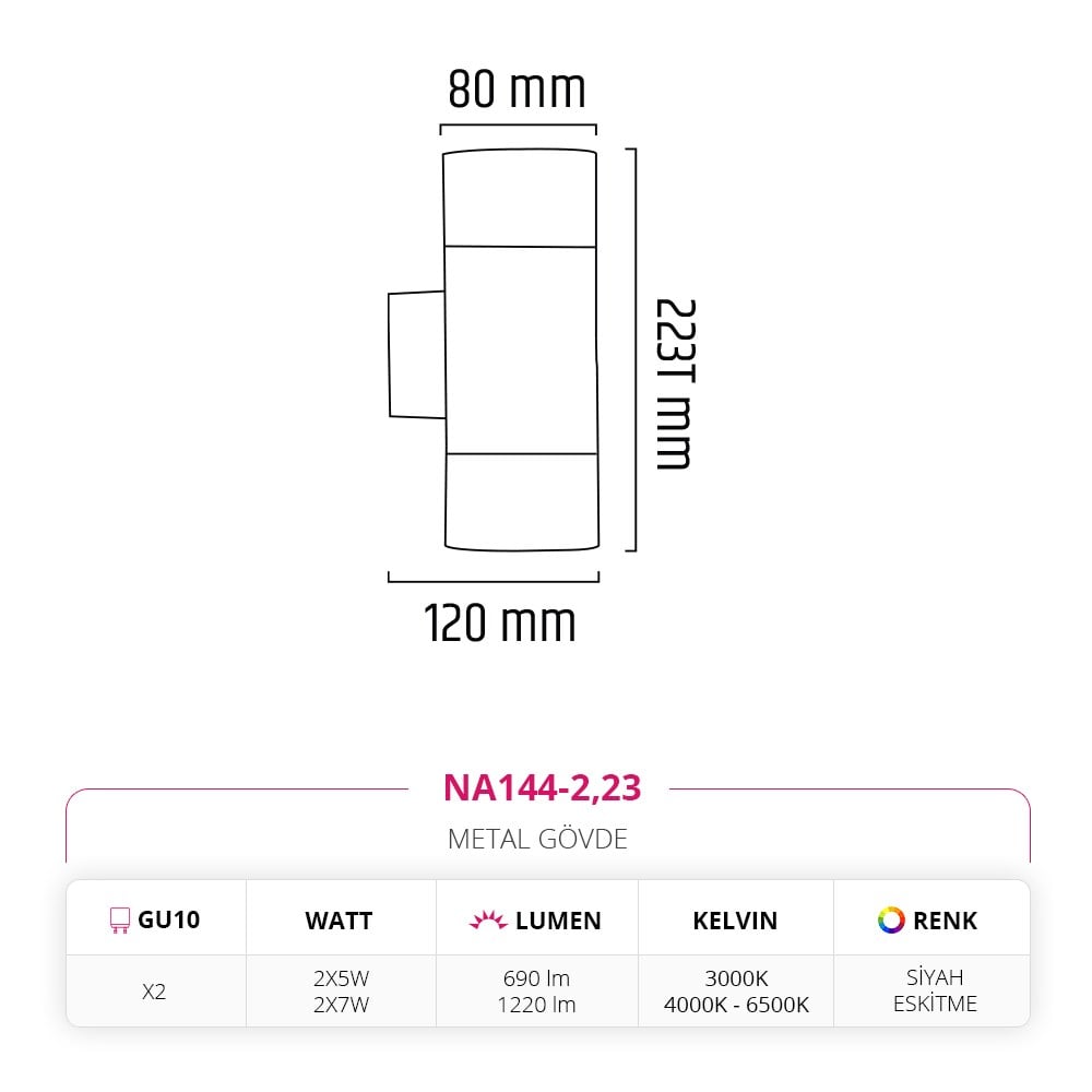 Nevo Çift Yönlü İç Mekan Aplik Siyah Eskitme NA144-2