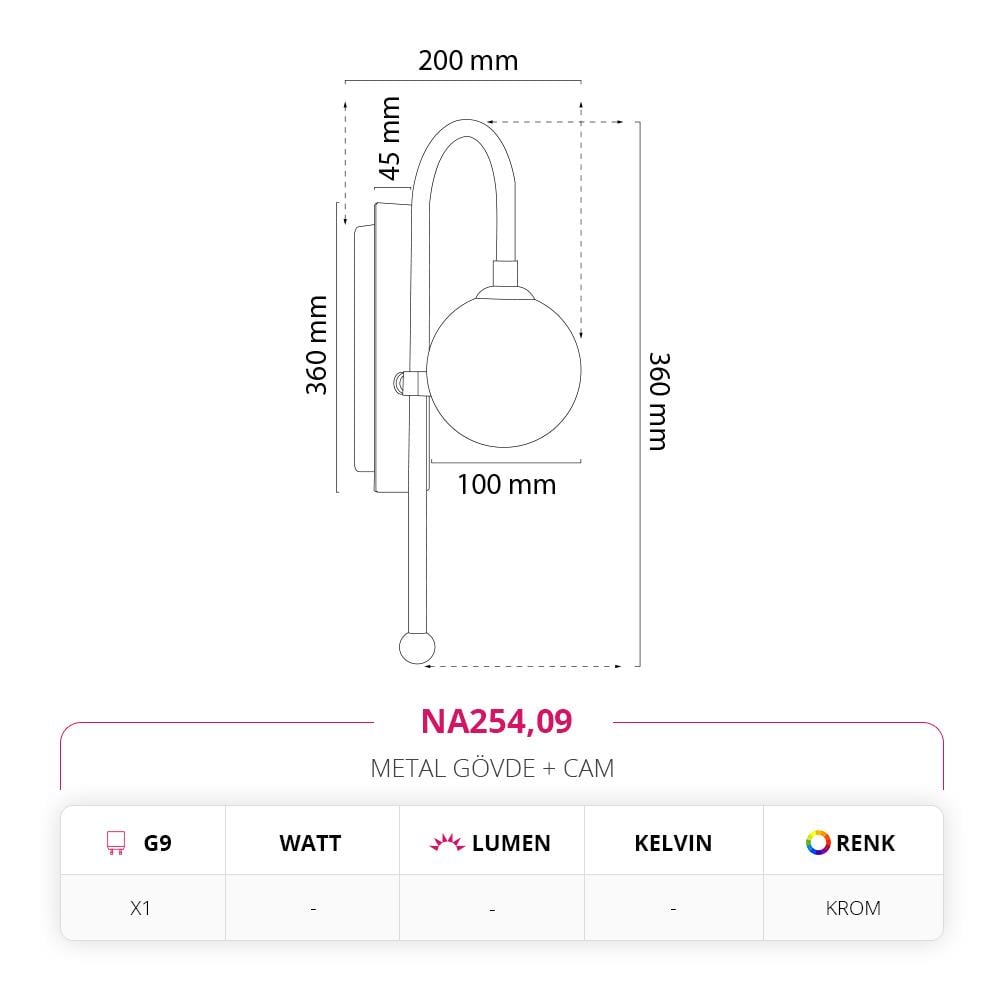 Nevo Dekoratif İç Mekan Aplik Krom NA254