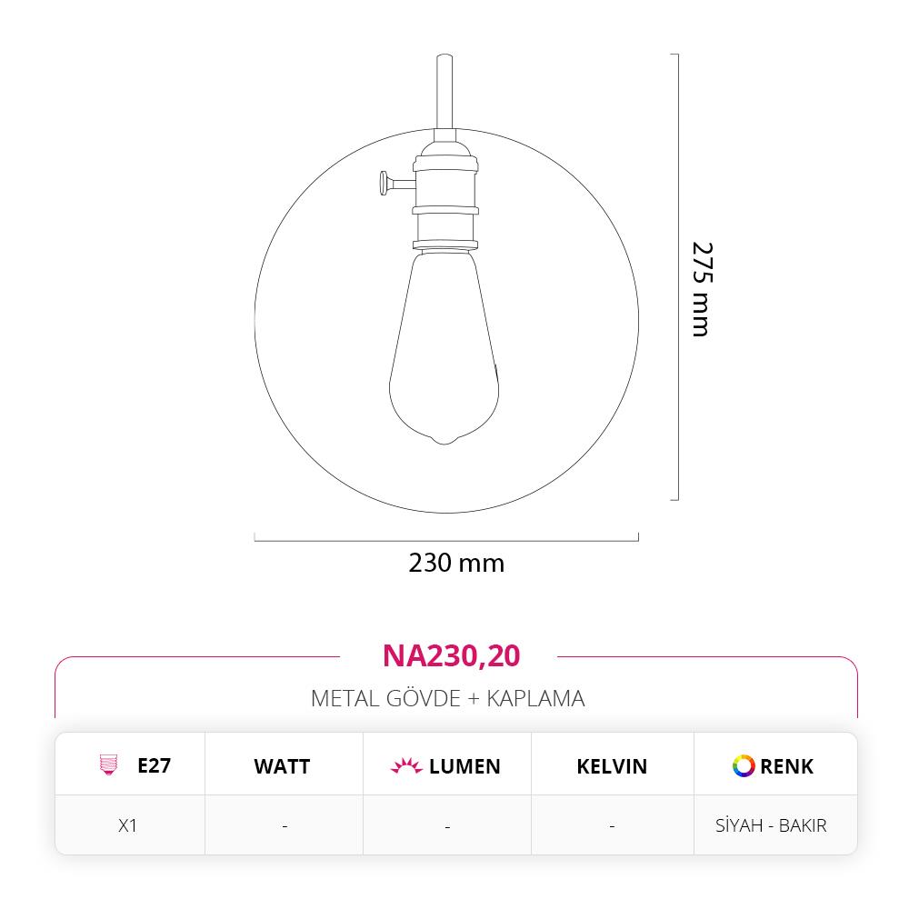 Nevo Dekoratif İç Mekan Aplik Siyah Bakır NA230