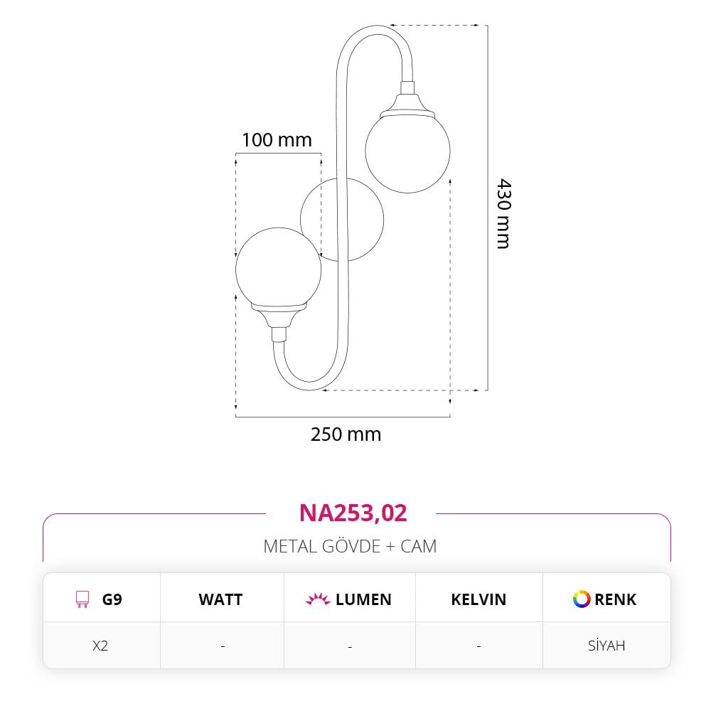 Nevo Dekoratif İç Mekan Aplik Siyah NA253